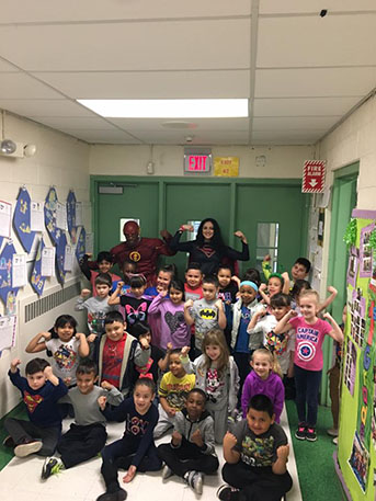 New Windsor Students with the superheros