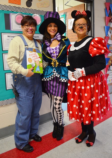 Teacher and students in costume