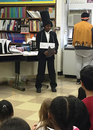 A student dressed as Abraham Lincoln