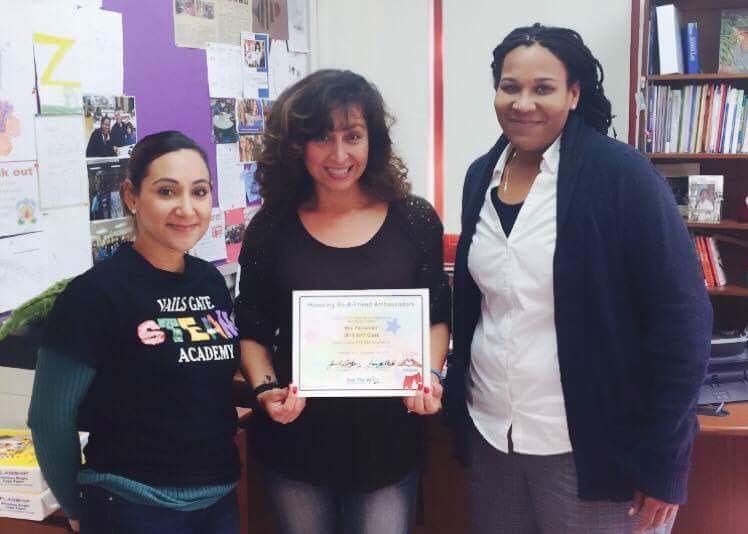From left to right, Vails Gate STEAM Academy Assistant Principal Mayda Amabile, Teaching Assis-tant Kattya Fernandez, and Principal Ebony Green. 