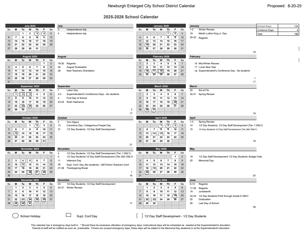 1 Page Calendar