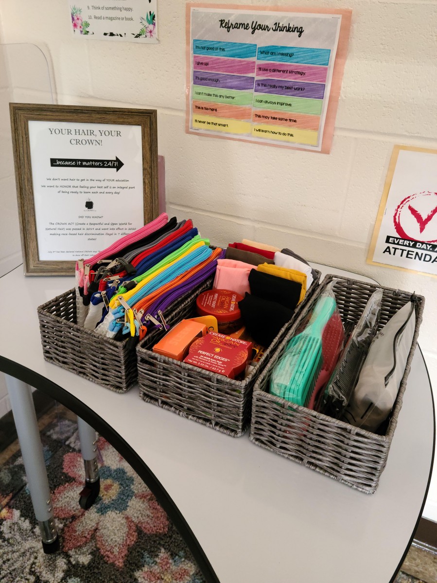 Photo of baskets with items for scholars to use at the start of the day.