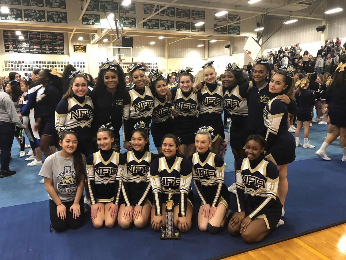 NFA Varisity Competition Cheerleading Team poses for a photo.