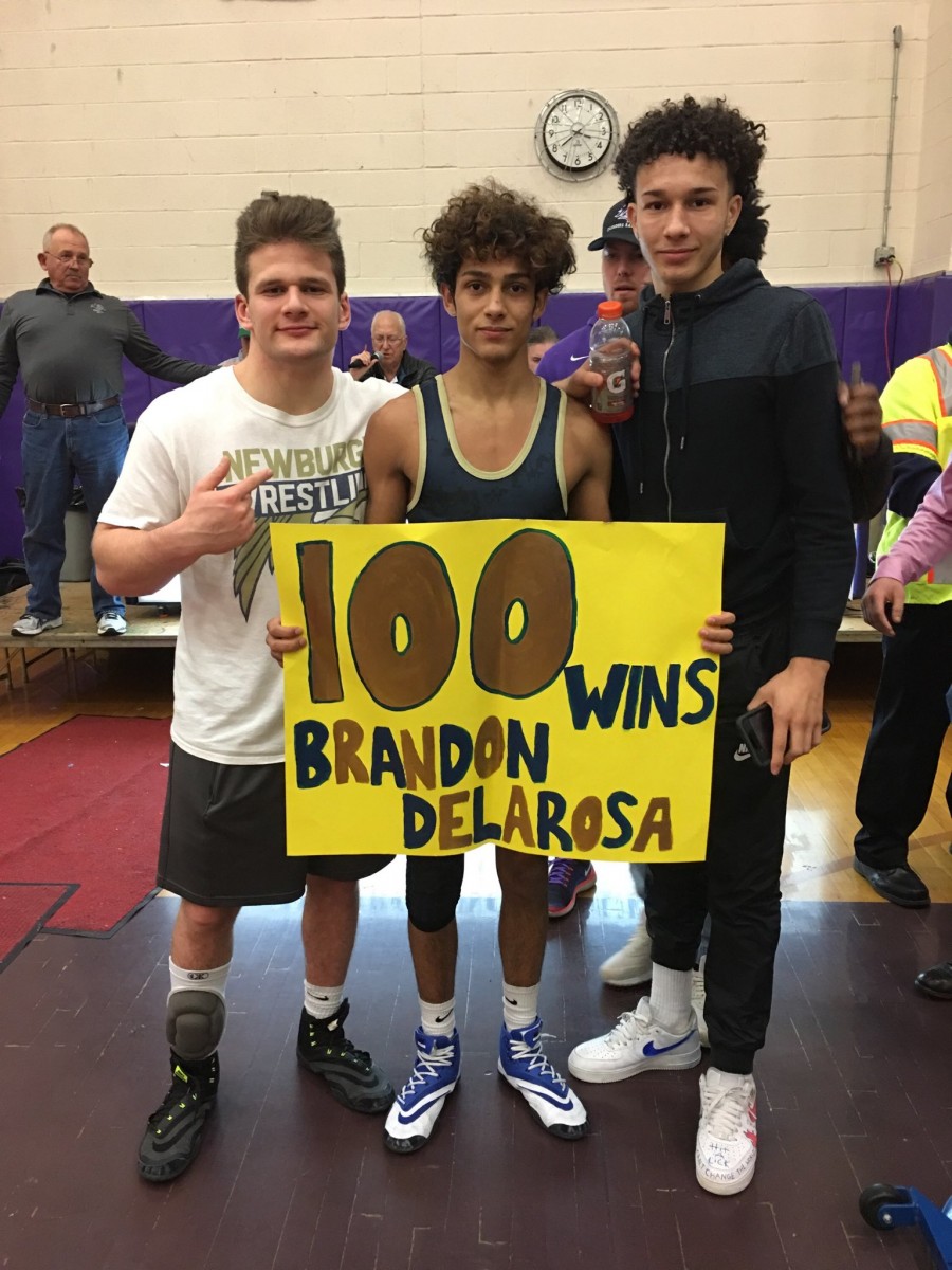Congrats to Newburgh Wrestler Brandon DeLaRosa on earning his 100th win at today’s Section 9 Wrestling Tournament!
